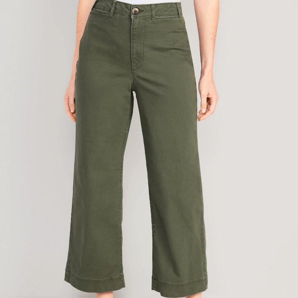 (NWT) Old Navy - high waisted crop chino wide leg pants green (size 12)